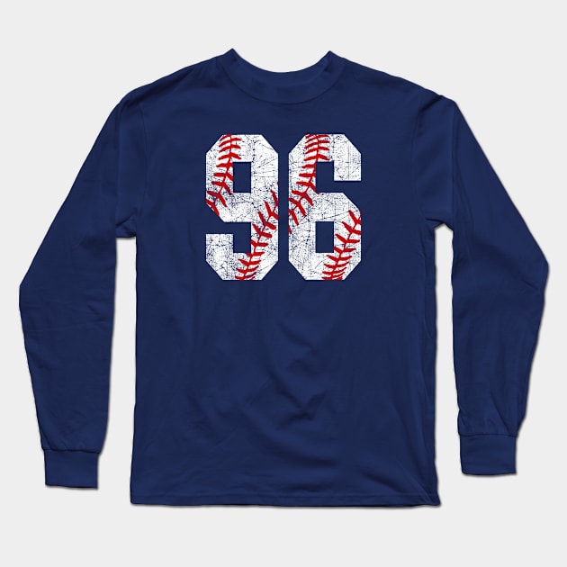 Vintage #96 Baseball Laces Baseball Mom Jersey Love Baseball Long Sleeve T-Shirt by TeeCreations